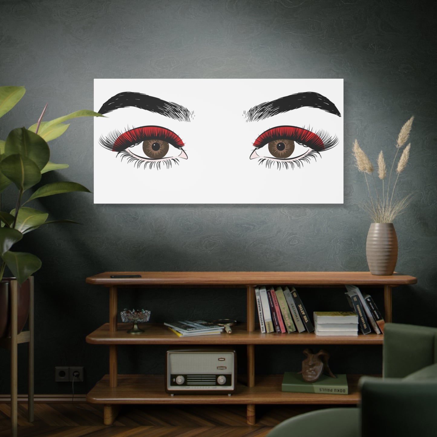 Red Lashes Wall Art Canvas — Glam Eyes Makeup Decor