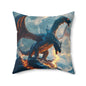 Dragon Storm Decorative Pillow — Fantasy Blue Fire Dragon Throw Pillow