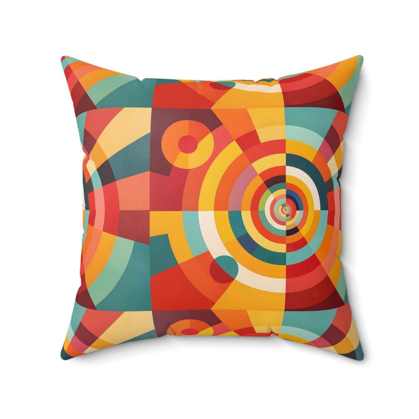 Retro Geometric Throw Pillow — Colorful Mid-Century Modern Accent Cushion