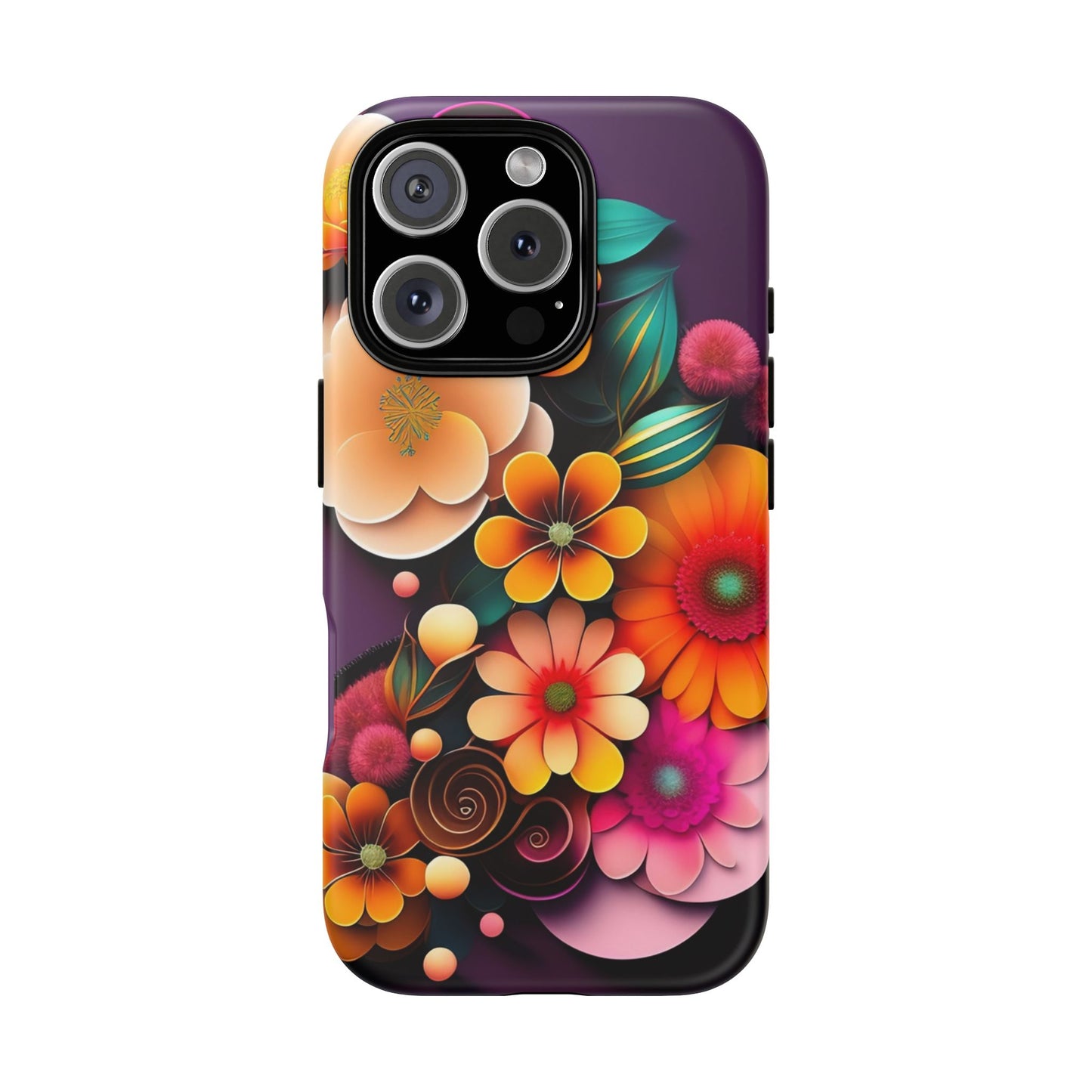 Floral Burst Tough Phone Case — Colorful Retro Flowers Protective Cover
