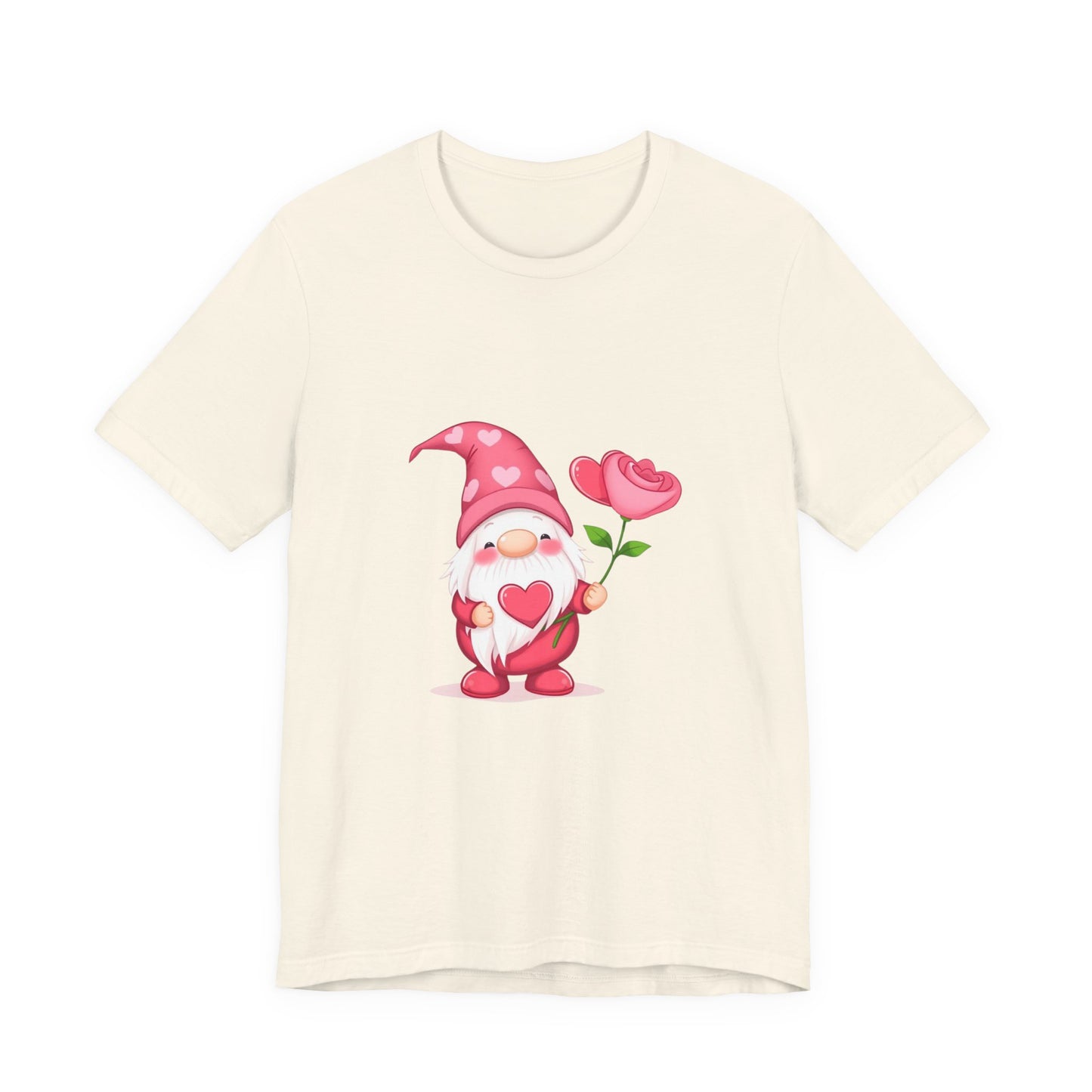 Valentine Gnome T‑Shirt — Cute Pink Gnome Holding Rose Tee
