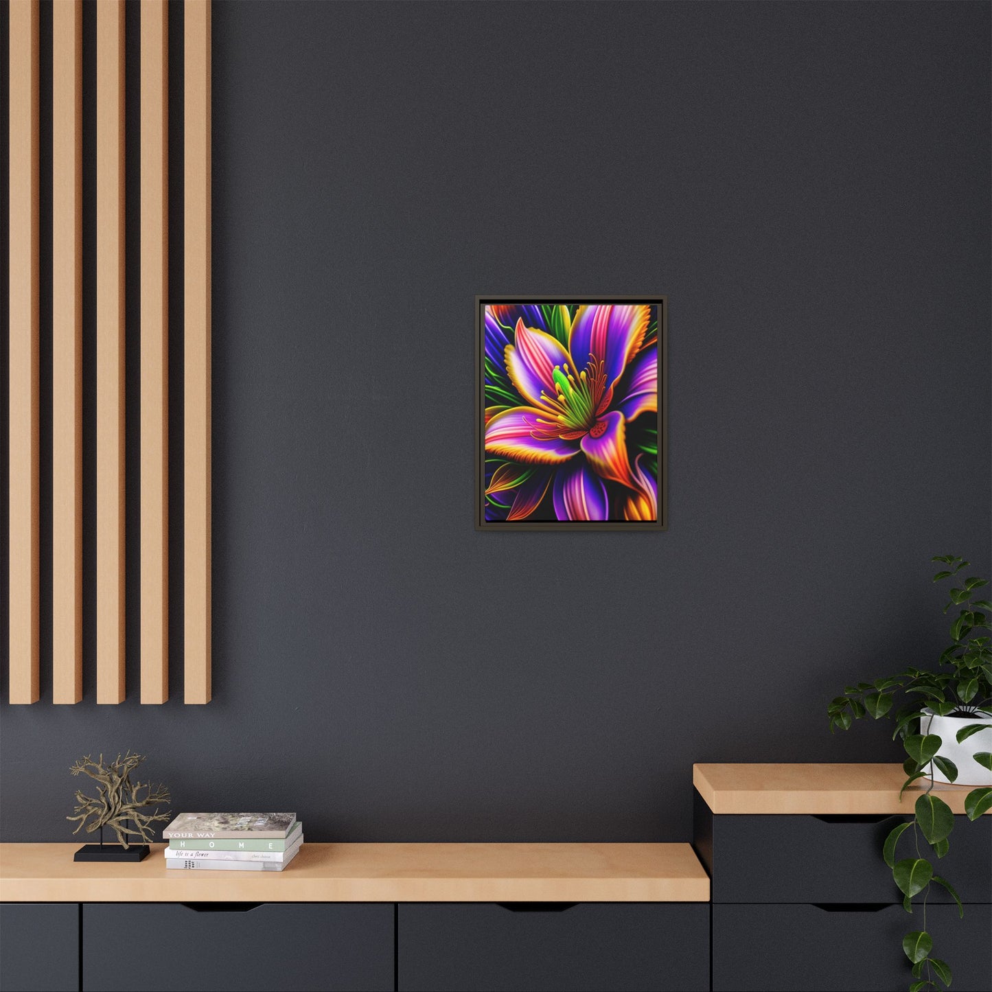 Vibrant Neon Floral Matte Canvas Print — Framed Wall Art