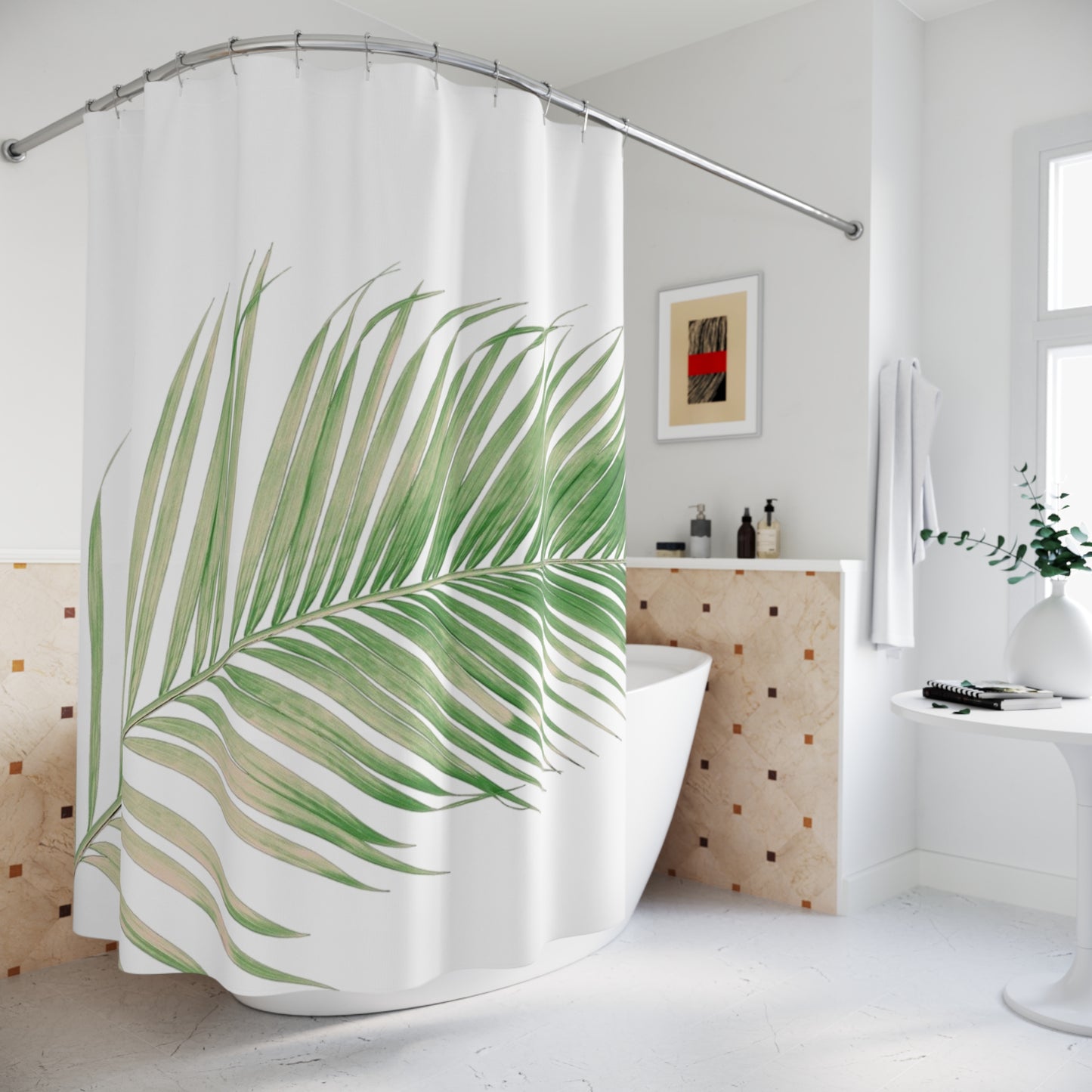 Palm Leaf Shower Curtain – Tropical Botanical Bathroom Decor