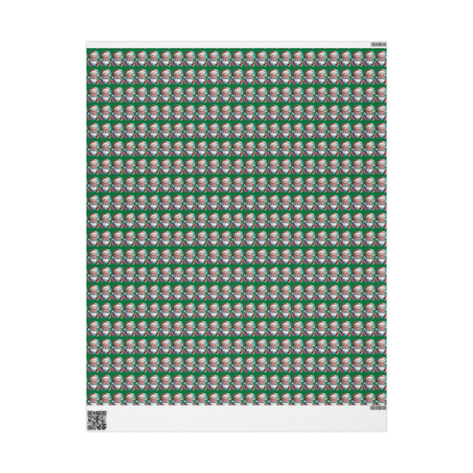 Santa Faces Green Christmas Wrapping Paper Roll