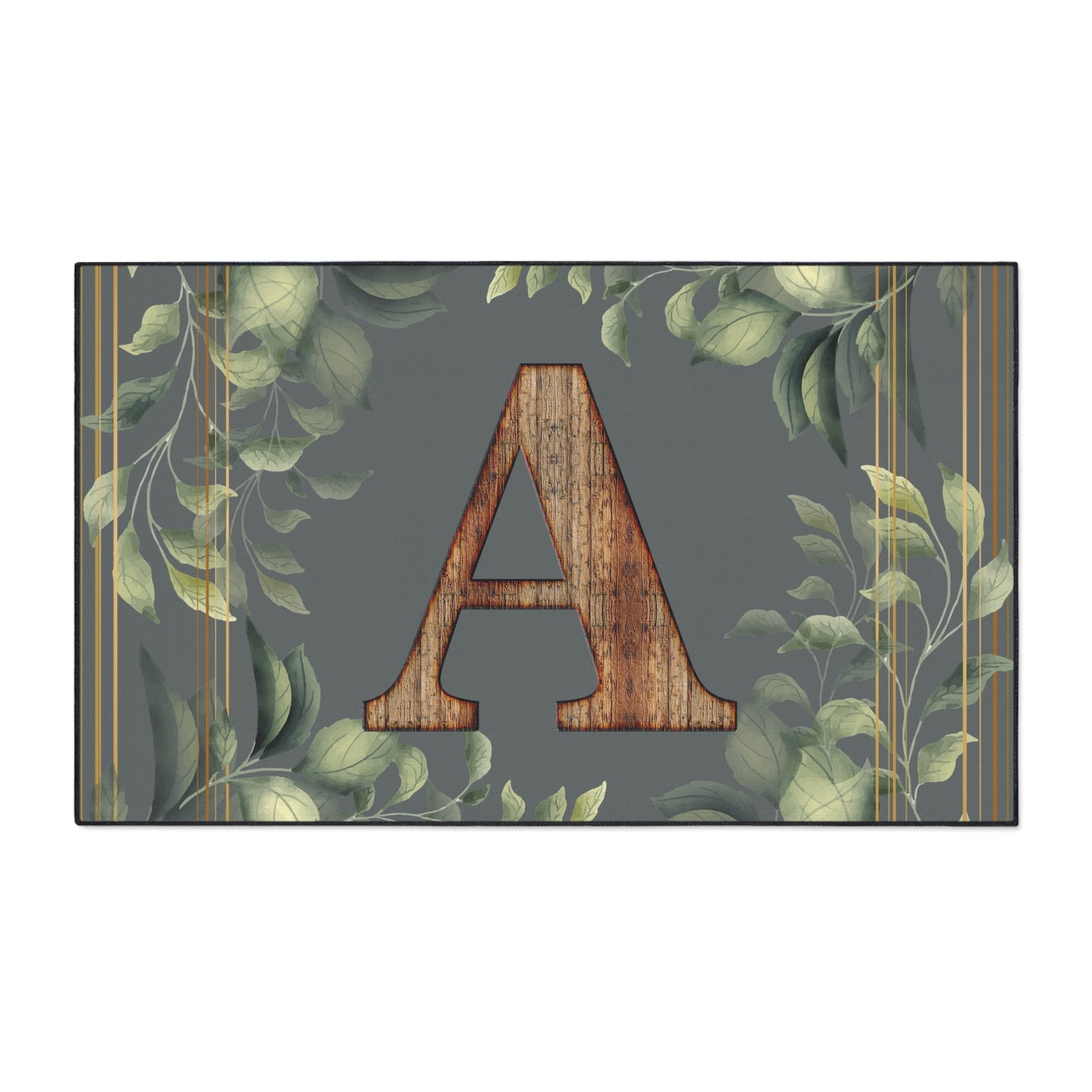 Personalized Monogram Floor Mat - Rustic Wood 'A' with Greenery Welcome Rug - Letter A