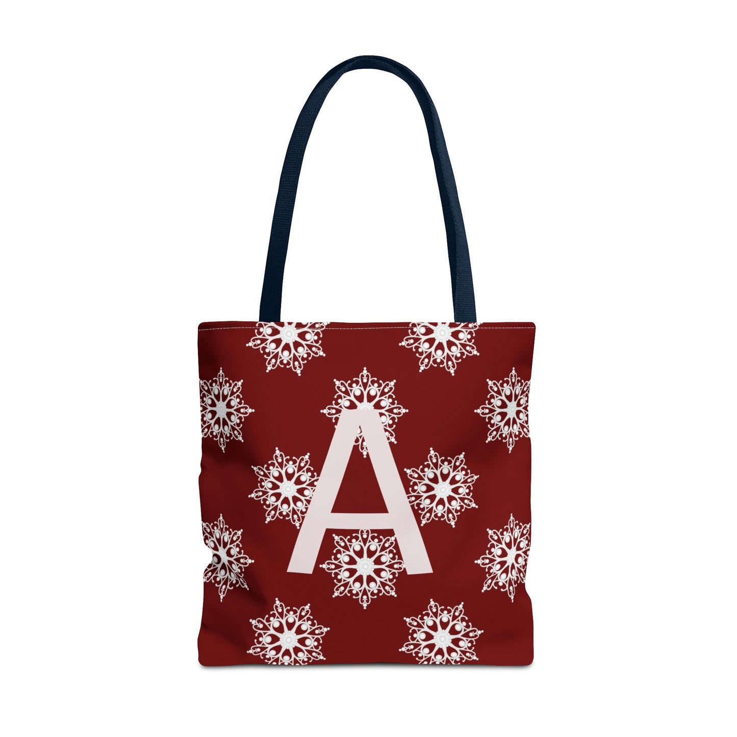 Monogram A Snowflake Tote Bag — Personalized Holiday AOP Tote