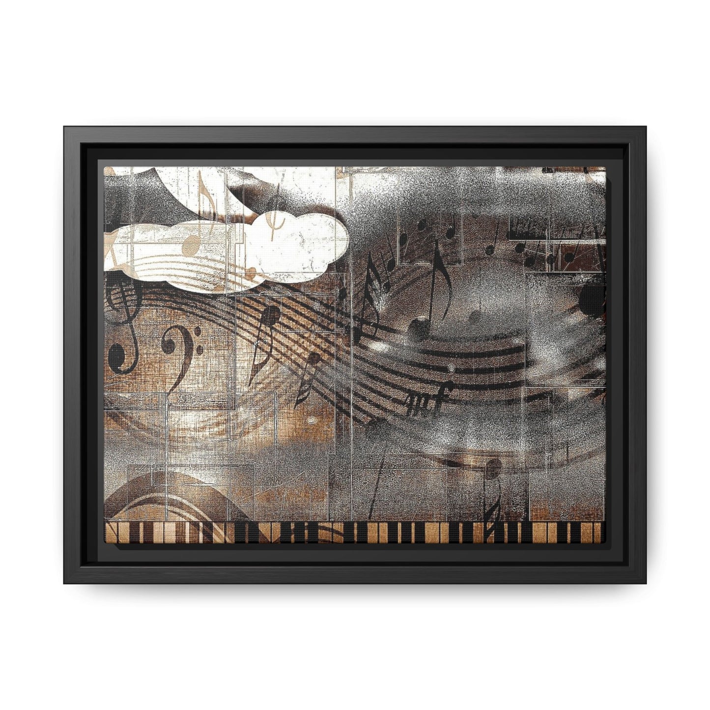 Framed Music Notes Canvas Print — Abstract Vintage Piano & Sheet Music Wall Art