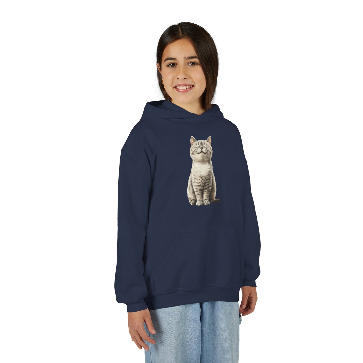 Kids Cat Hoodie – Cute Sitting Kitten Youth Hooded Sweatshirt