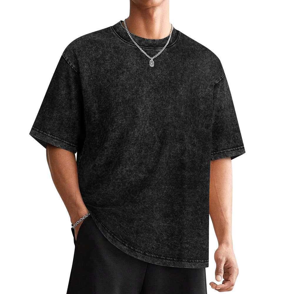 Cotton Men Washed T-Shirt (Back Printing) - Skull and Roses