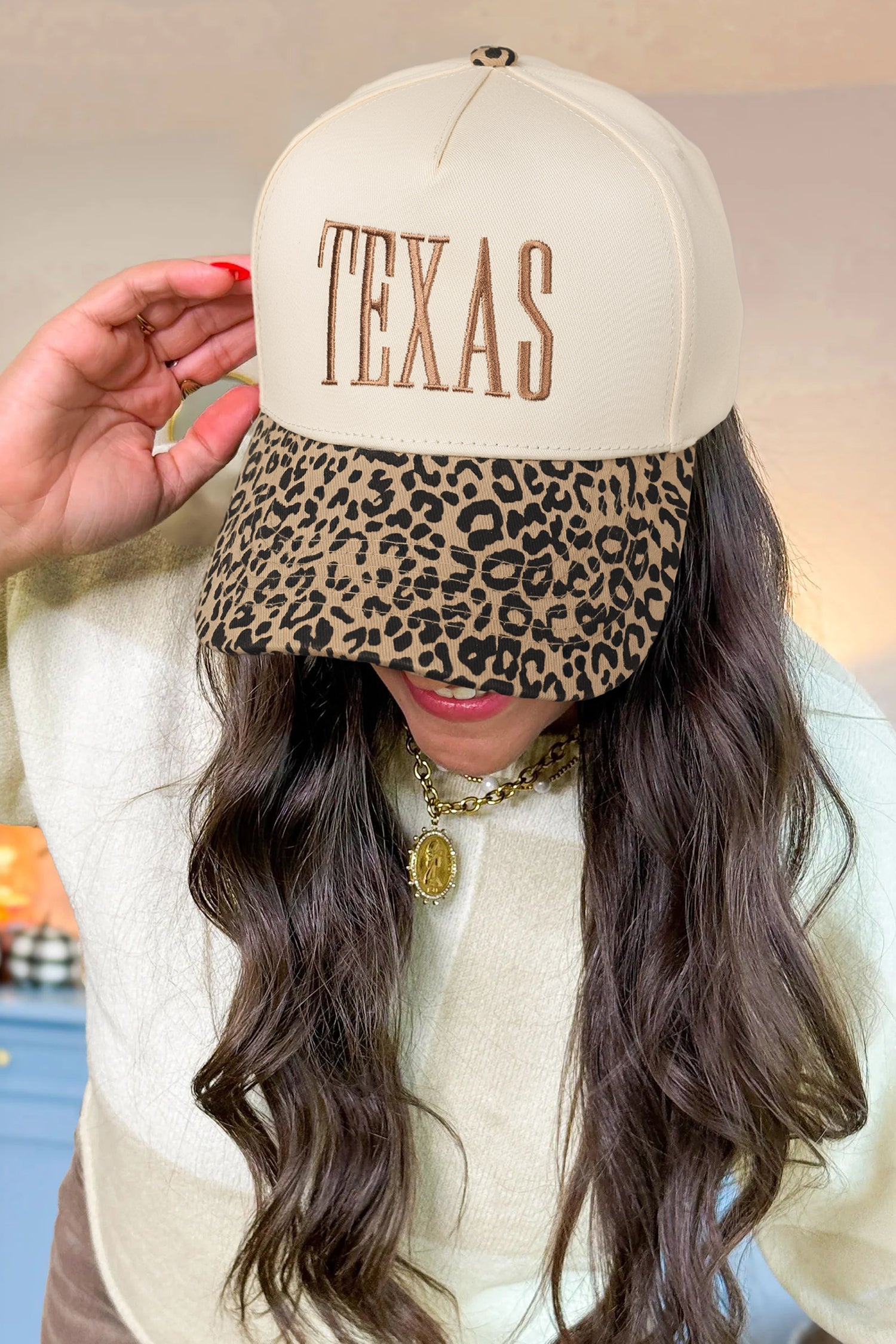 Camel TEXAS Embroidered Leopard Contrast Baseball Cap