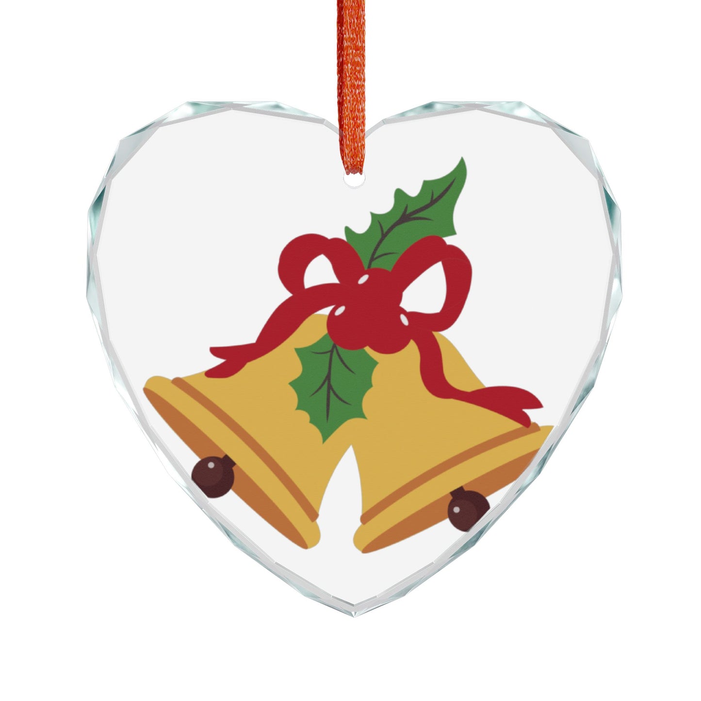 Heart Crystal Ornament – Festive Christmas Bells with Holly Holiday Decoration