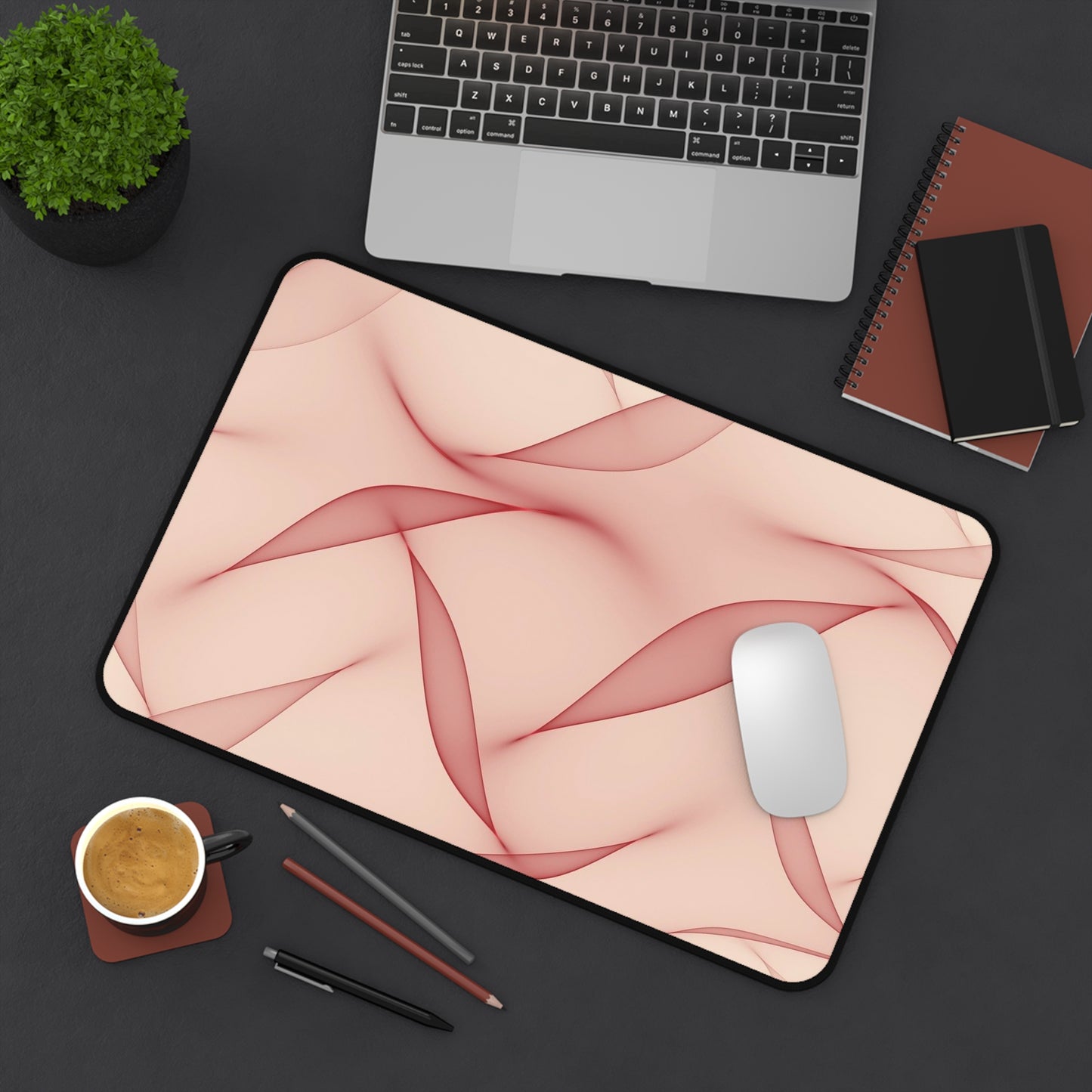 Blush Wave Desk Mat — Elegant Pink Abstract Mouse Pad for Office & Home