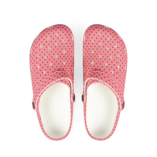 Pink Polka Dot EVA Foam Clogs — Lightweight Slip-On Garden Shoes