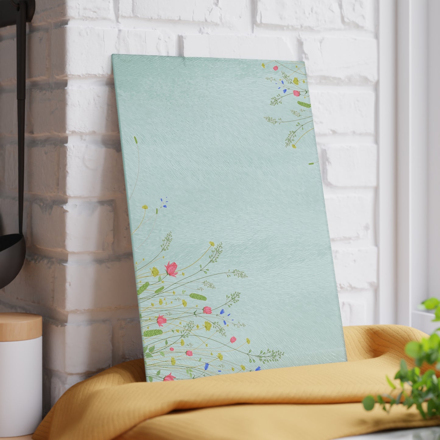 Floral Meadow Glass Cutting Board — Pastel Wildflower Kitchen Board