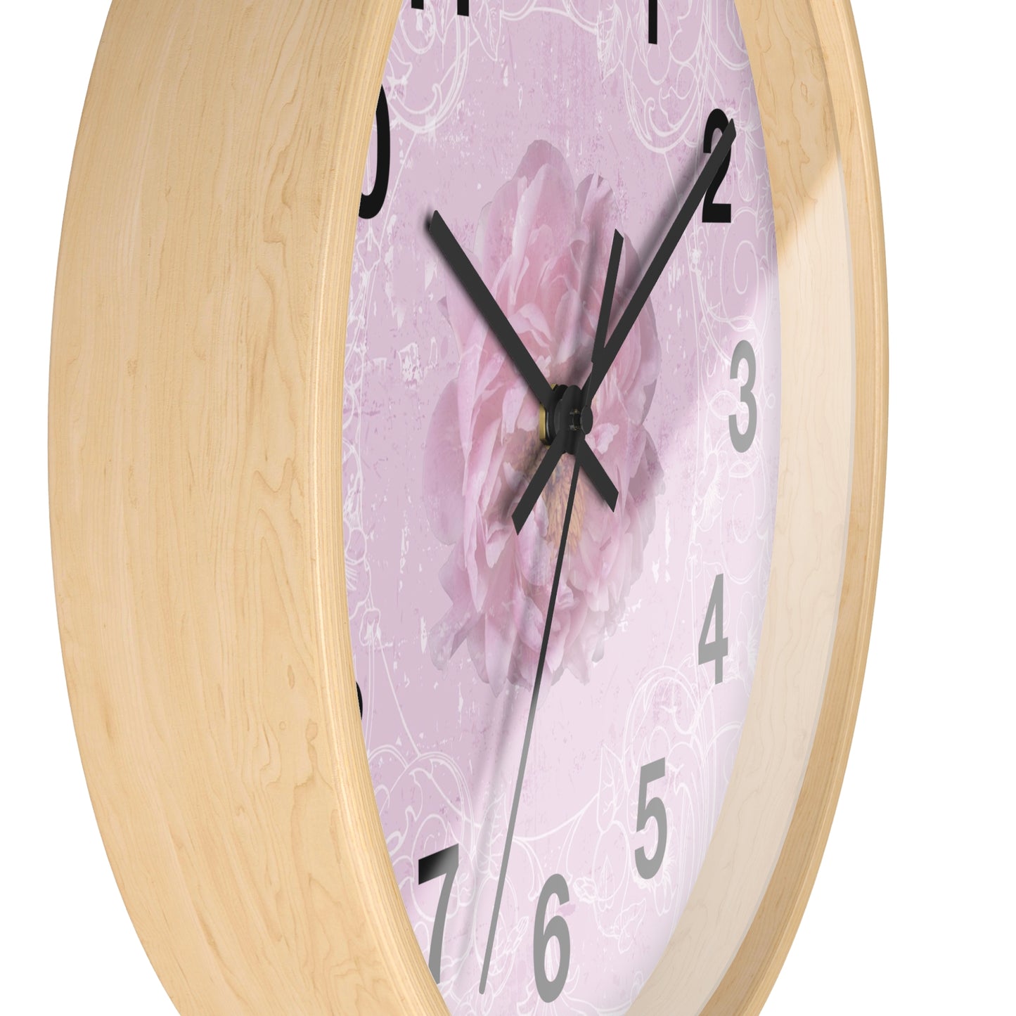 Pink Floral Wall Clock — Romantic Rose Decorative Clock for Bedroom, Nursery, or Gift