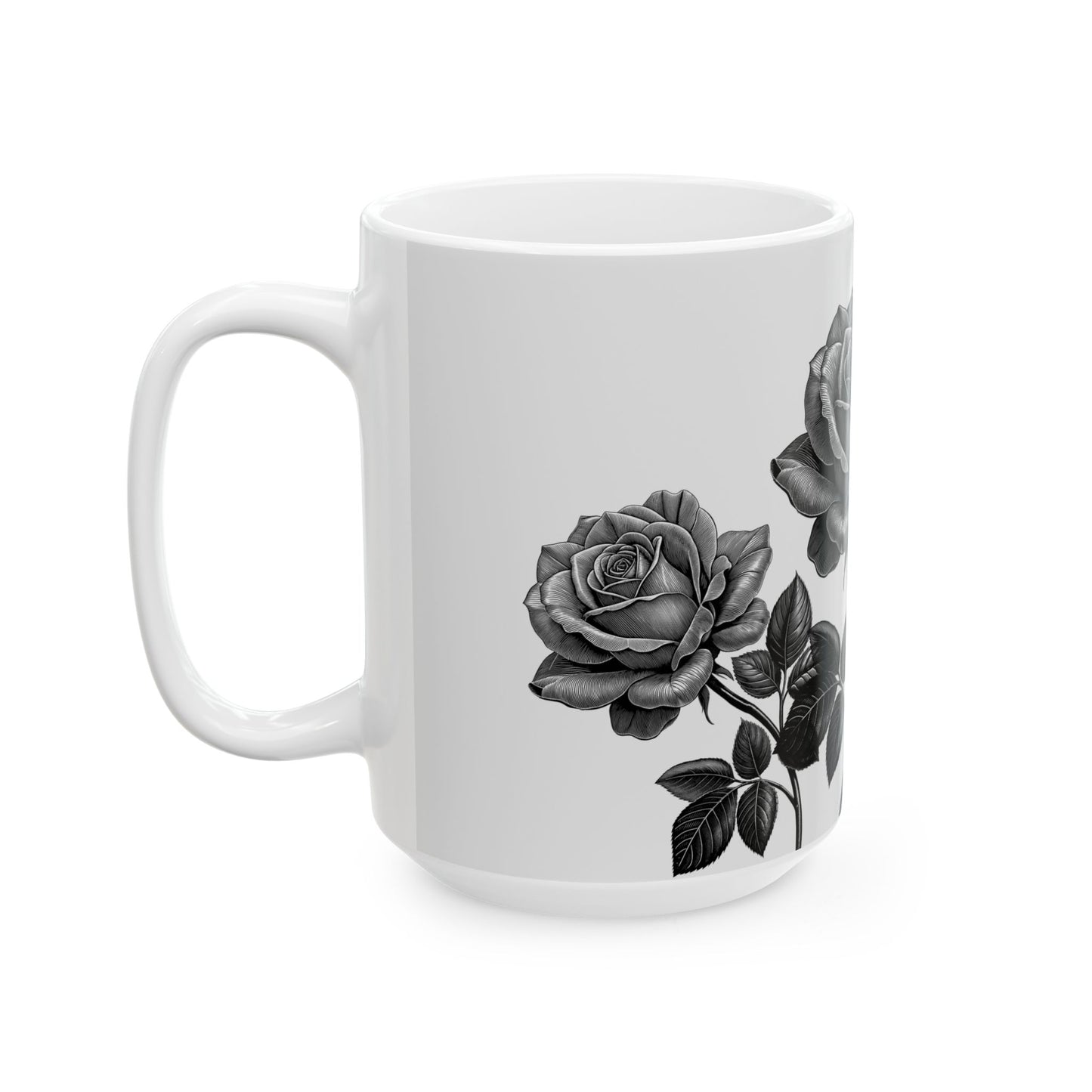 Elegant Floral Ceramic Mug - Black and White Rose Design, Coffee Cup, Gift for Her, Home Decor, Tea Lover's Perfect Mug