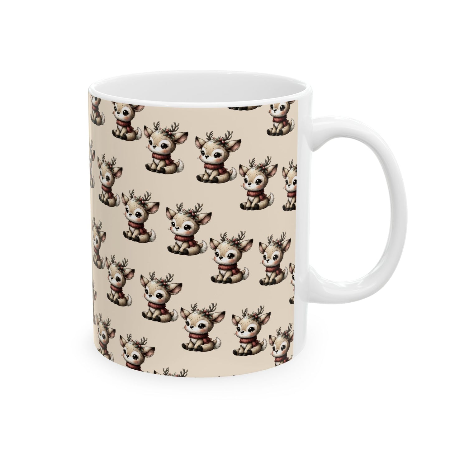 Cute Reindeer Pattern Ceramic Mug – Christmas Holiday Coffee Cup (11oz, 15oz)