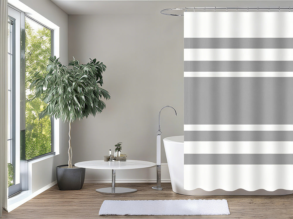 Garson Home Gray Striped 70"W x 72"H Shower Curtain with Peva Liner and Hook Set - 14 Pc.
