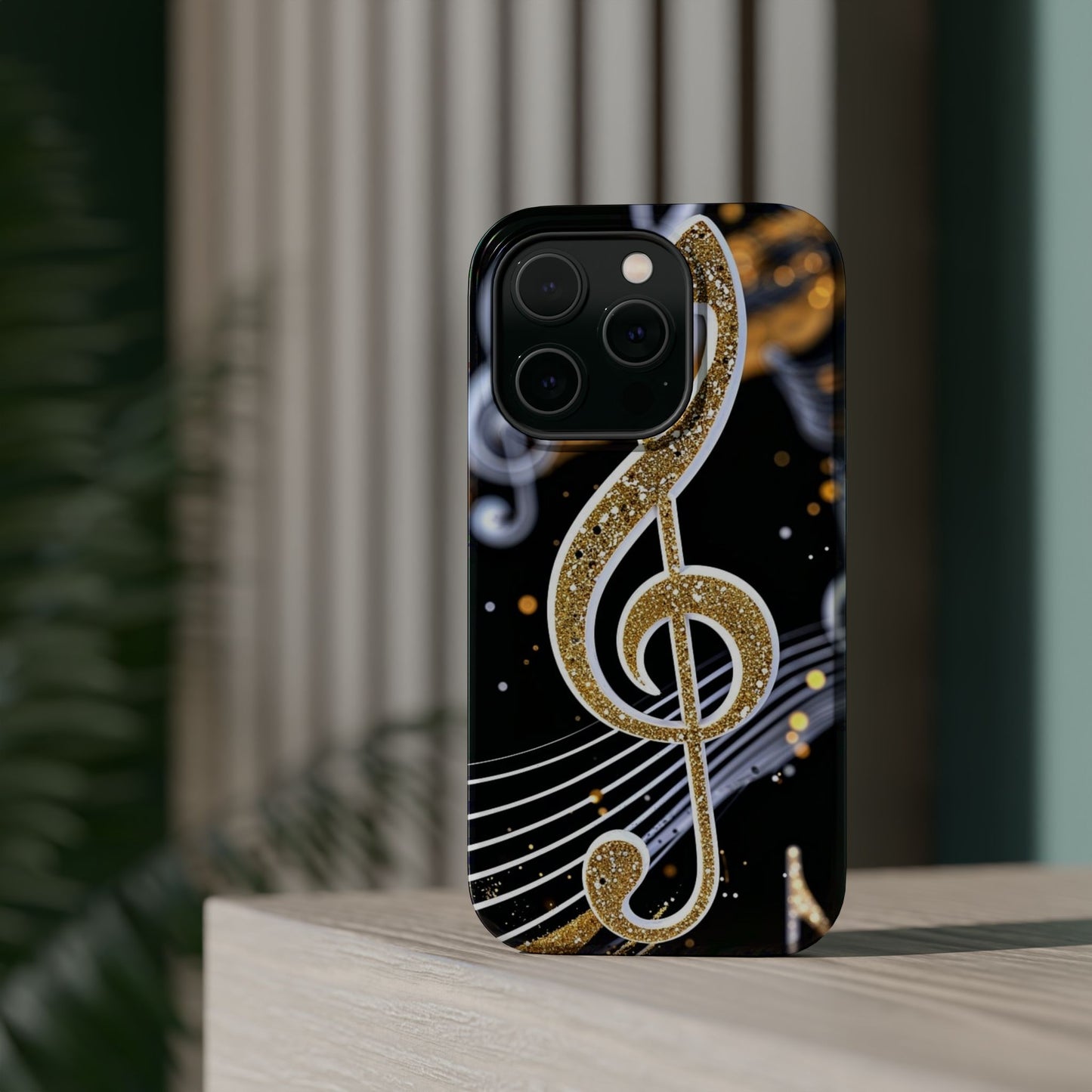 Music Notes Magnetic Impact-Resistant Phone Case — Gold Treble Clef Design
