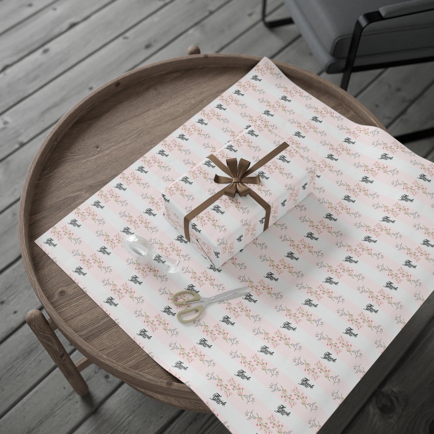 Floral Pink Thank you Wrapping Paper Roll
