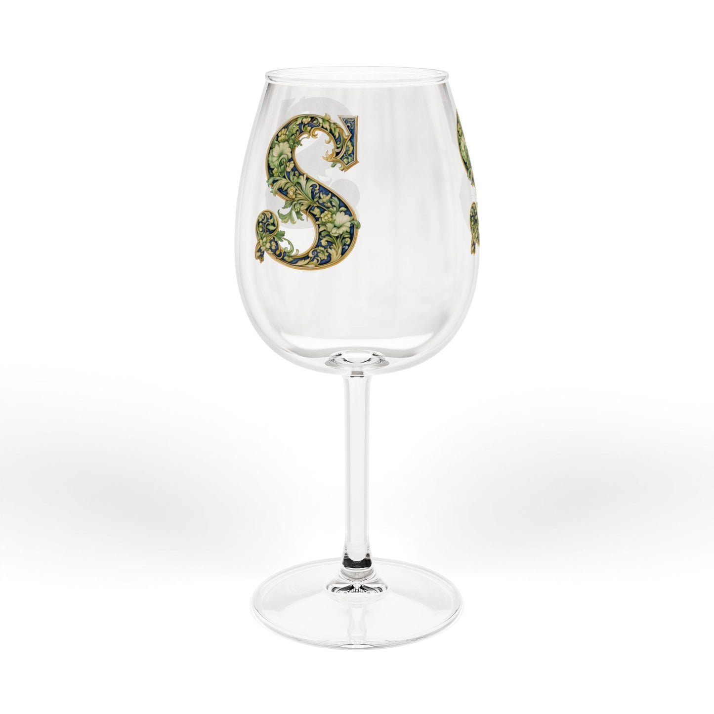 Monogram S Floral 12oz Wine Glass — Personalized Initial 'S' Stemmed Glass