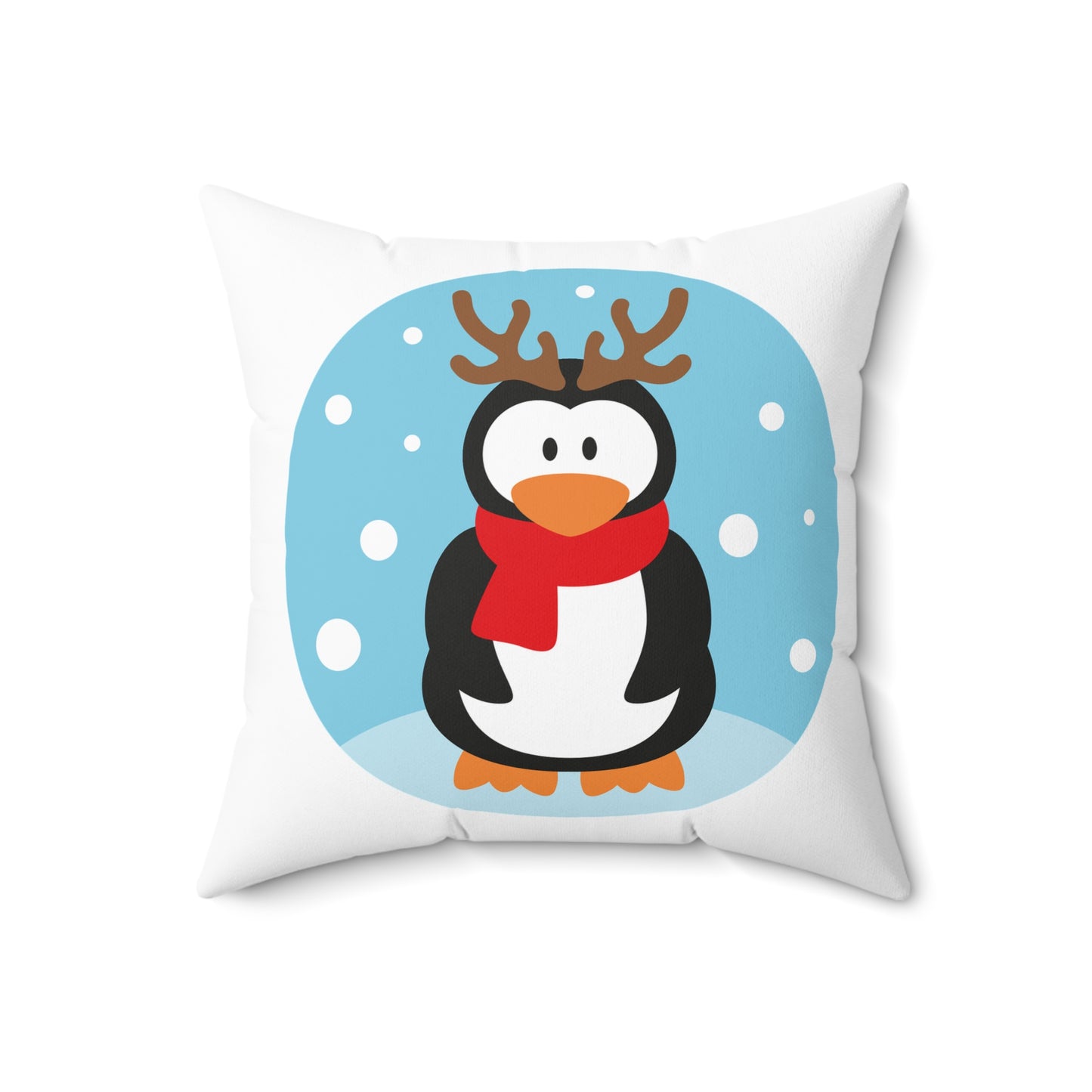 Holiday Penguin Pillow — Cute Reindeer Antler Penguin with Scarf Decorative Throw Pillow