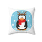Holiday Penguin Pillow — Cute Reindeer Antler Penguin with Scarf Decorative Throw Pillow