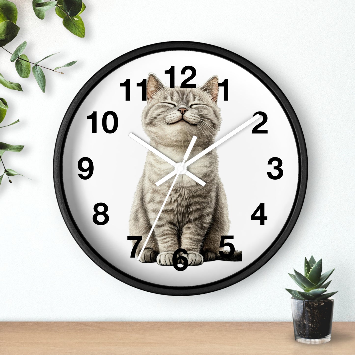 Smiling Tabby Cat Wall Clock — Cute Kitten Home Decor Clock