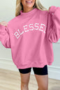 Bright Pink Oversize Blessed Embroidered Mock Neck Sweatshirt
