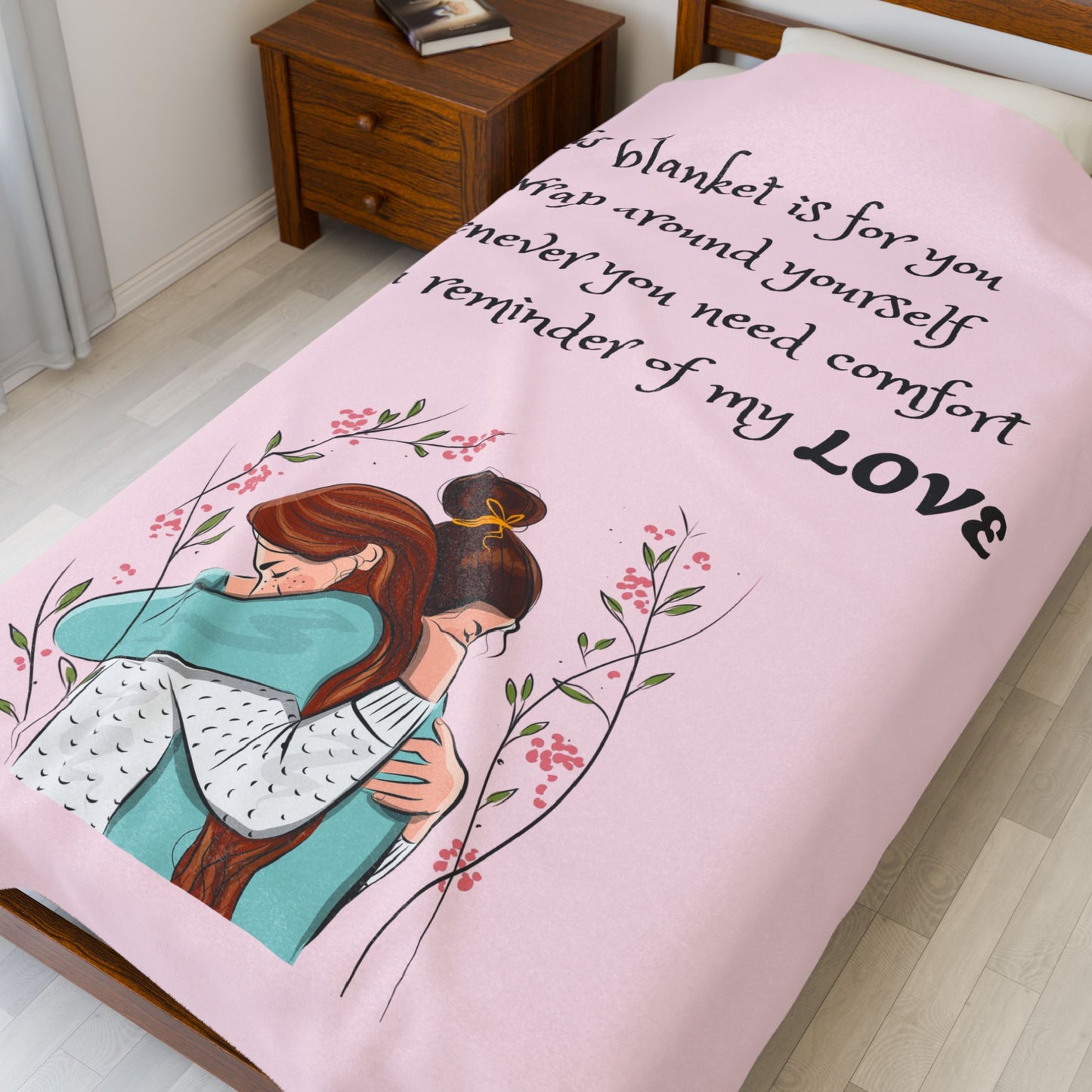 Velveteen Plush Blanket – "This blanket is for you to wrap around yourself" Comfort Throw (Hug Illustration)