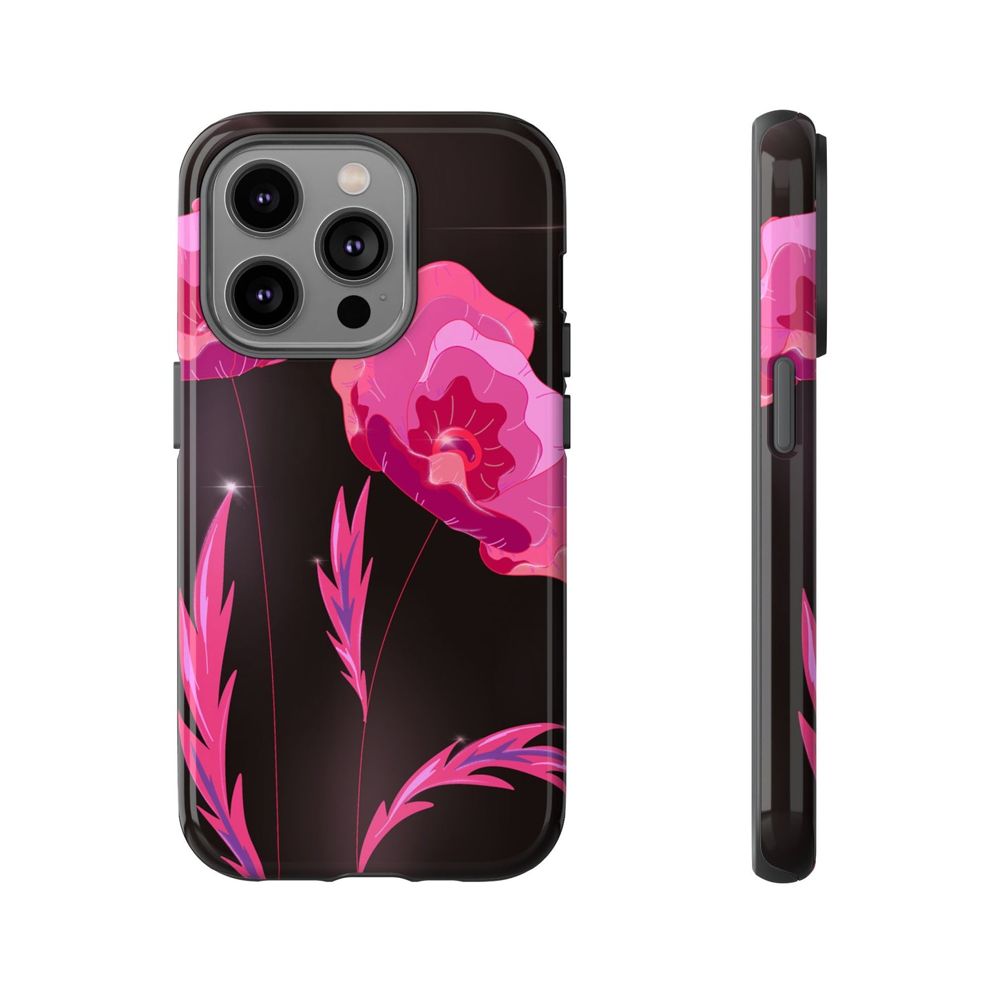 Floral iPhone Case | Tough Cases with Pink Poppy Design, Elegant Flower Phone Cover, Gift for Her, Spring Accessories, Chic Tech