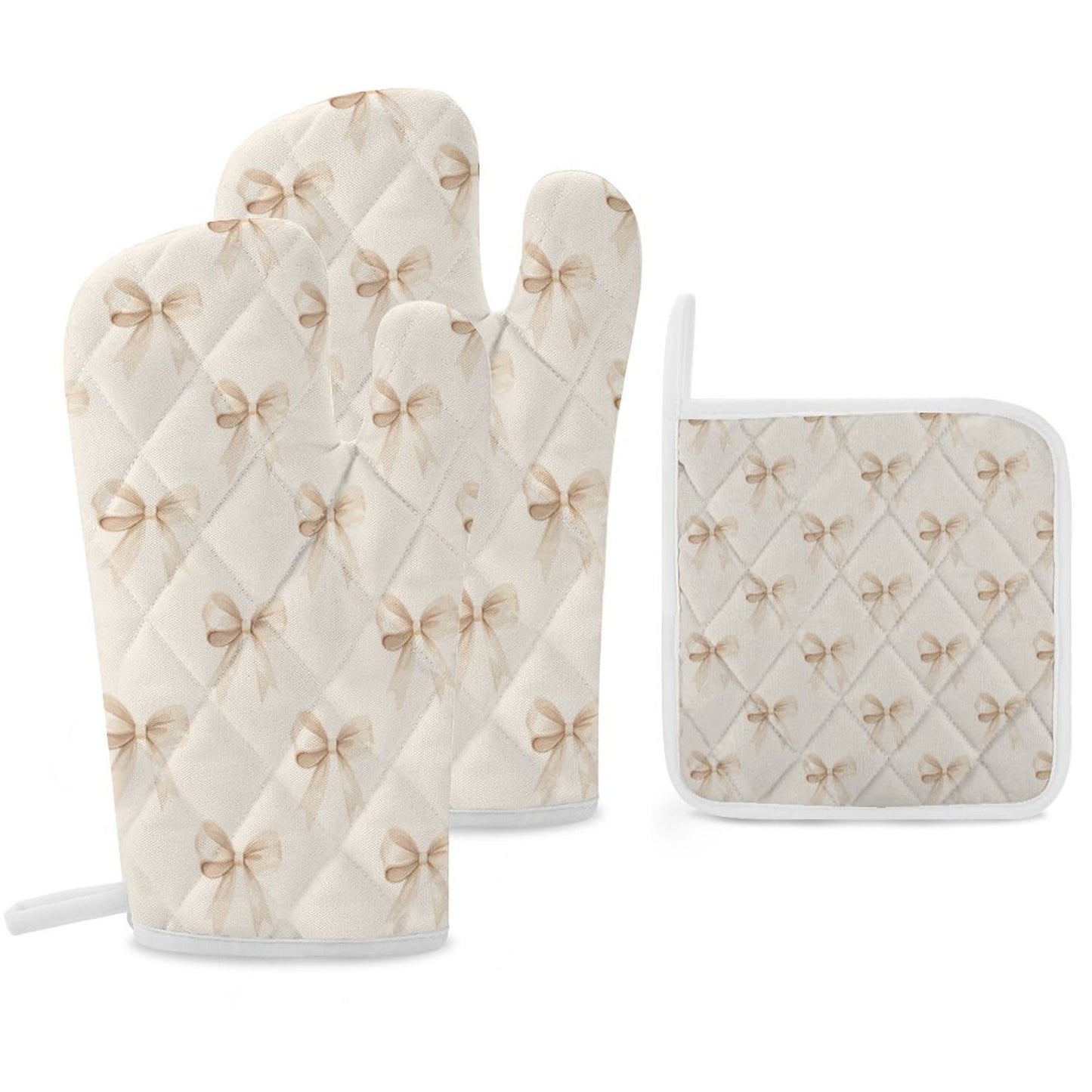 Oven Mitts & Pot Holder Set of 3 Ribbons