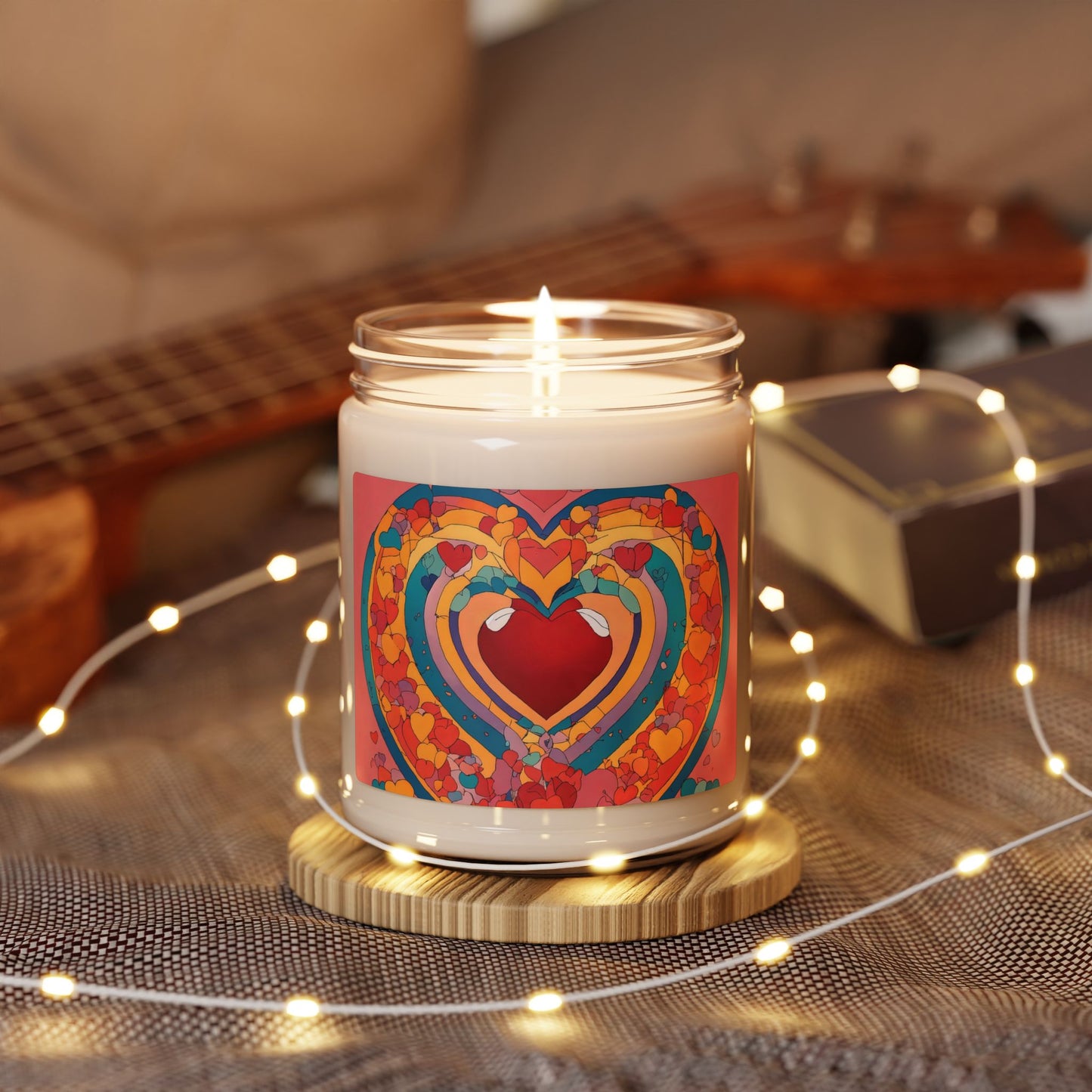 Heart Art Soy Candle — 9oz Scented Jar (Colorful Retro Heart Design)