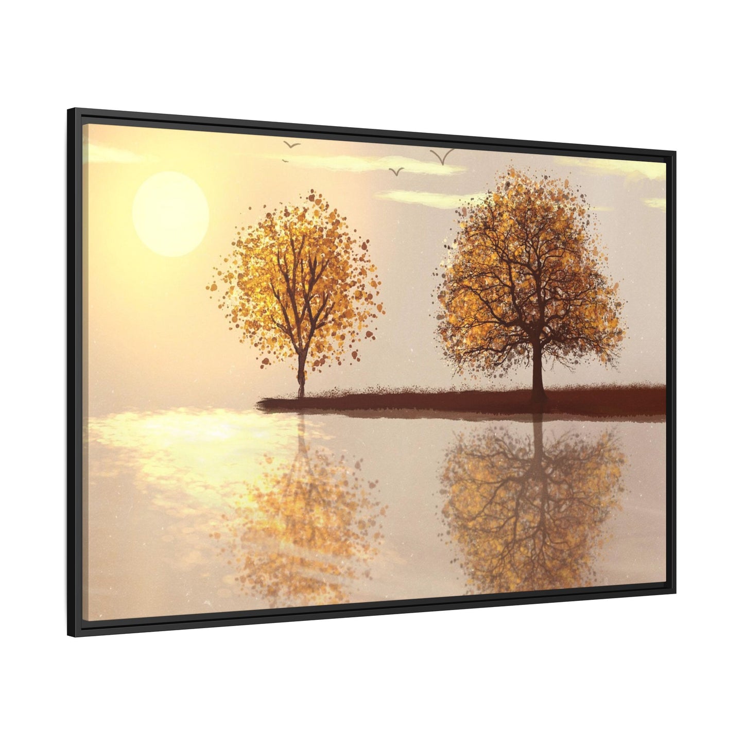 Framed Matte Canvas Wall Art — Golden Autumn Trees Reflection