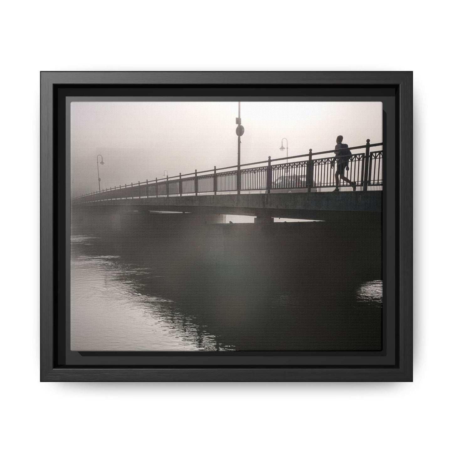 Framed Matte Canvas - Foggy Bridge Black & White Photography