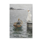 Seaside Stroll Canvas Print — Vintage Woman & Rowboat Matte Stretched Art 1.25"