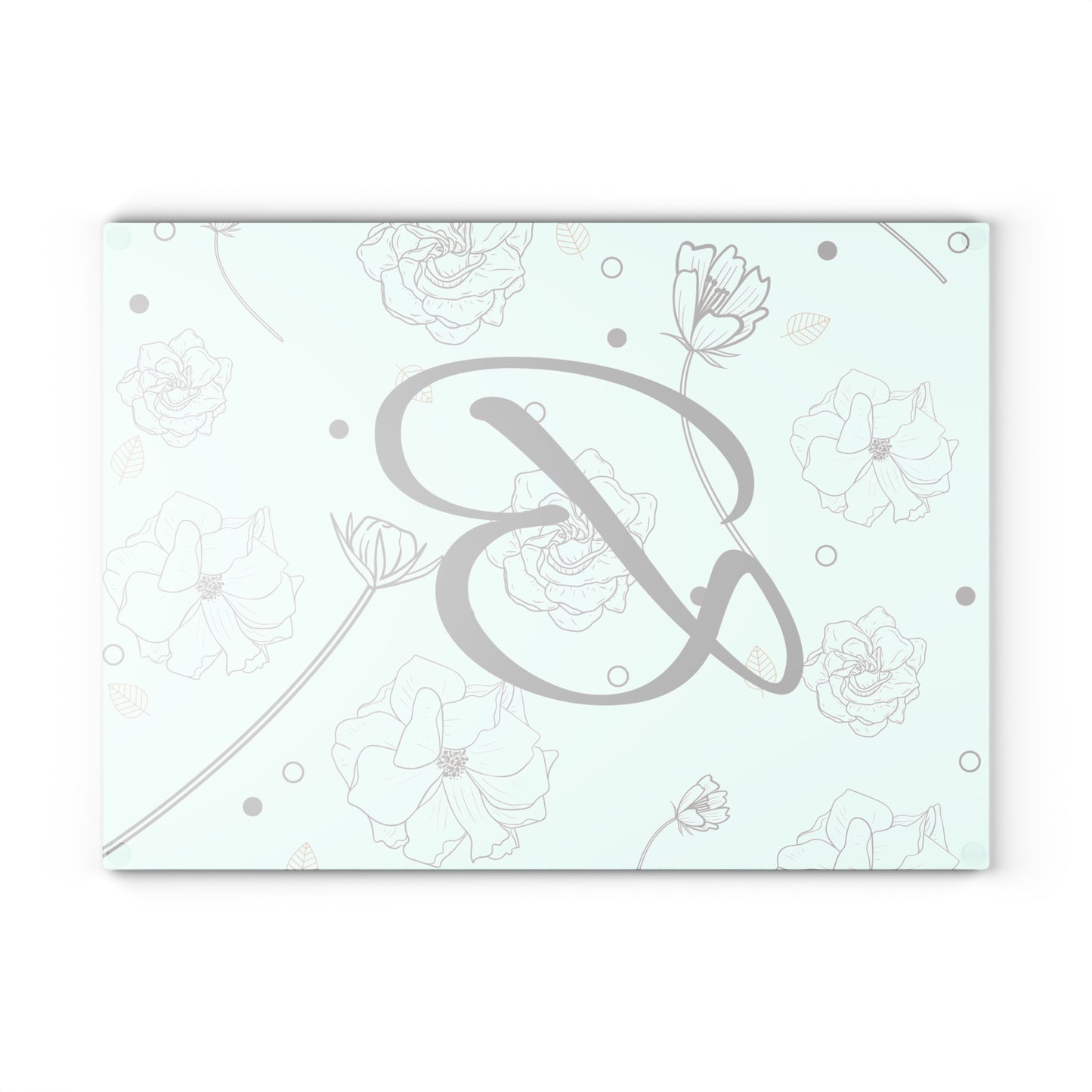 Floral Monogram Glass Cutting Board - Personalized Kitchen Decor