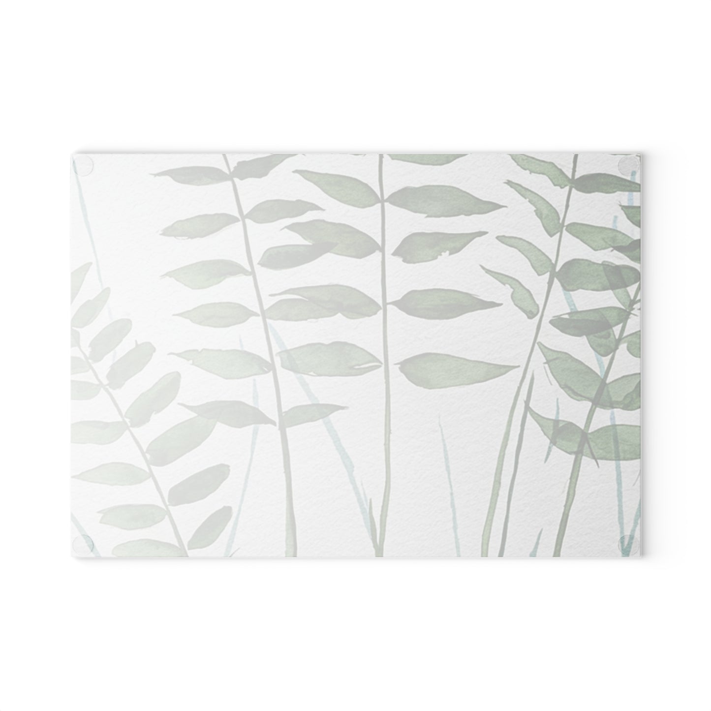 Glass Cutting Board - Green Watercolor Ferns Kitchen Prep Board