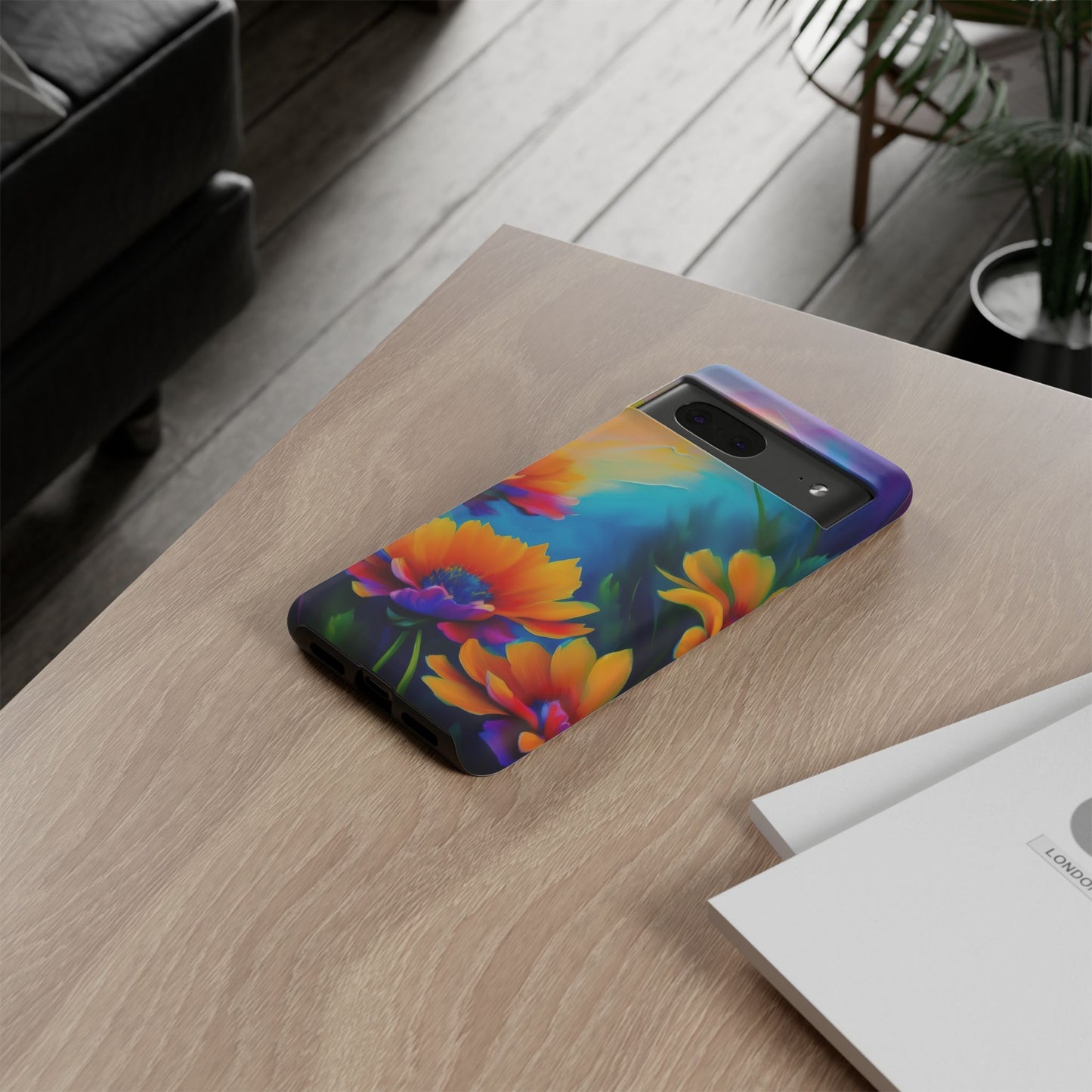 Floral Sunset Tough Phone Case — Vibrant Watercolor Flowers Protective Cover