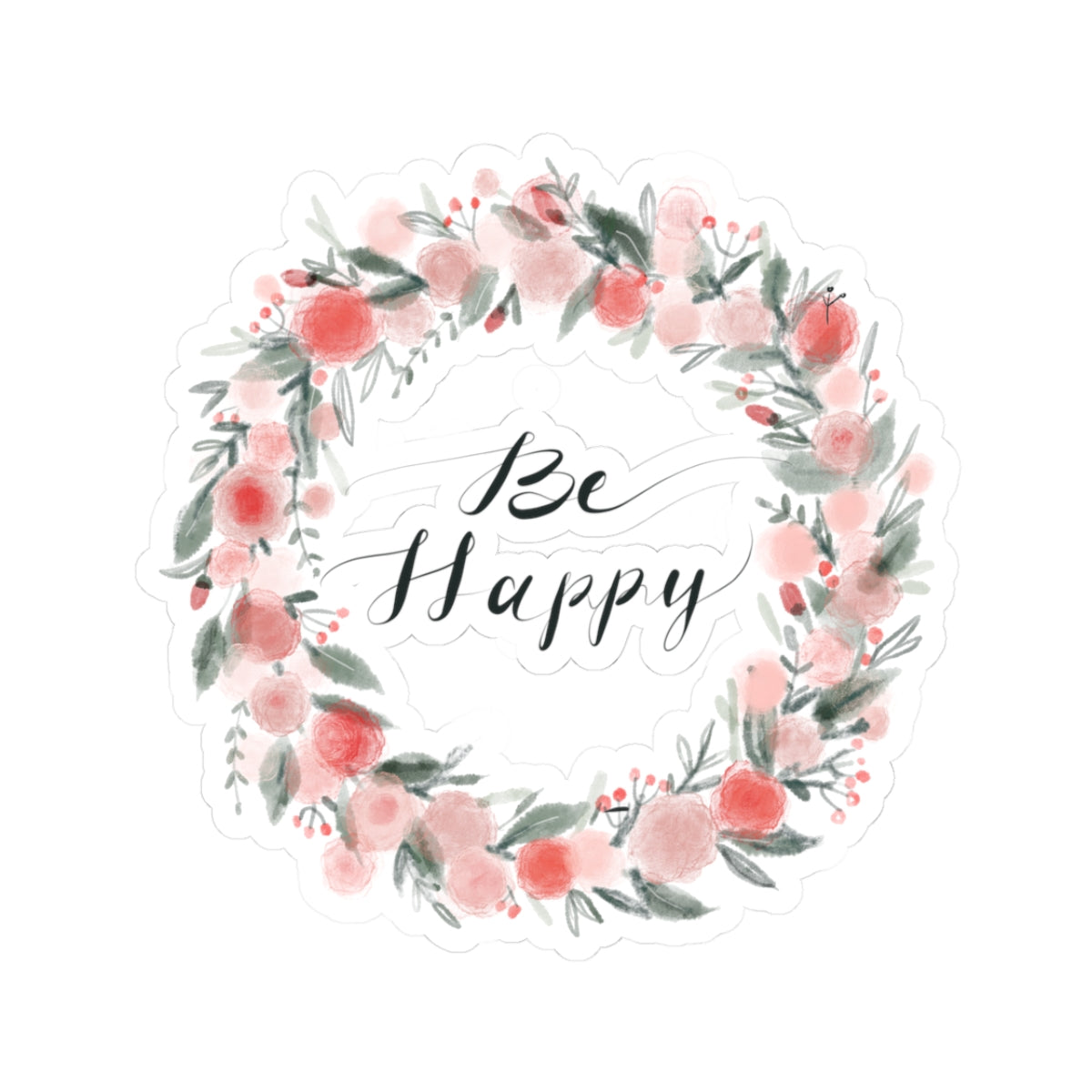Floral 'Be Happy' Kiss-Cut Stickers | Motivational Decals for Laptops, Journals, Water Bottles, Planners, Gifts