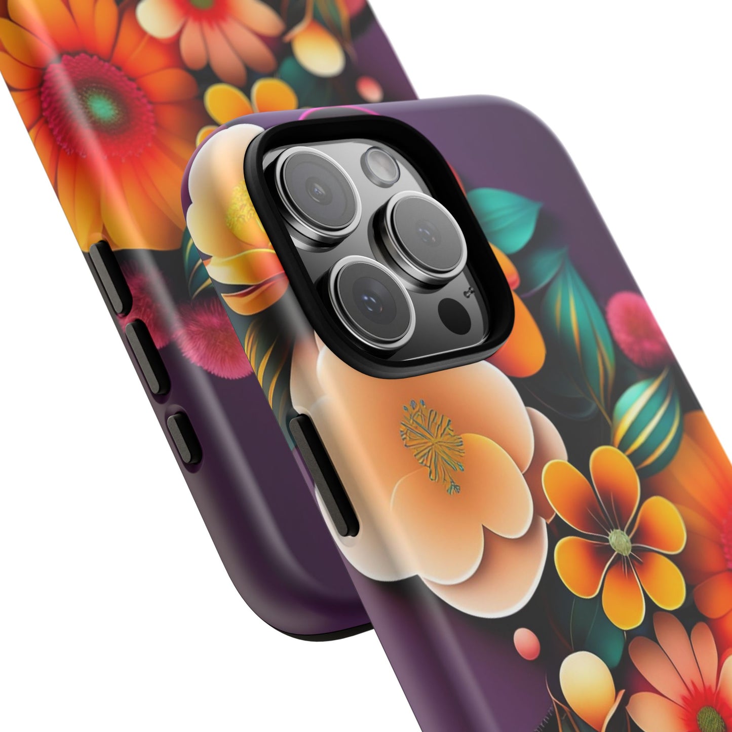 Floral Burst Tough Phone Case — Colorful Retro Flowers Protective Cover
