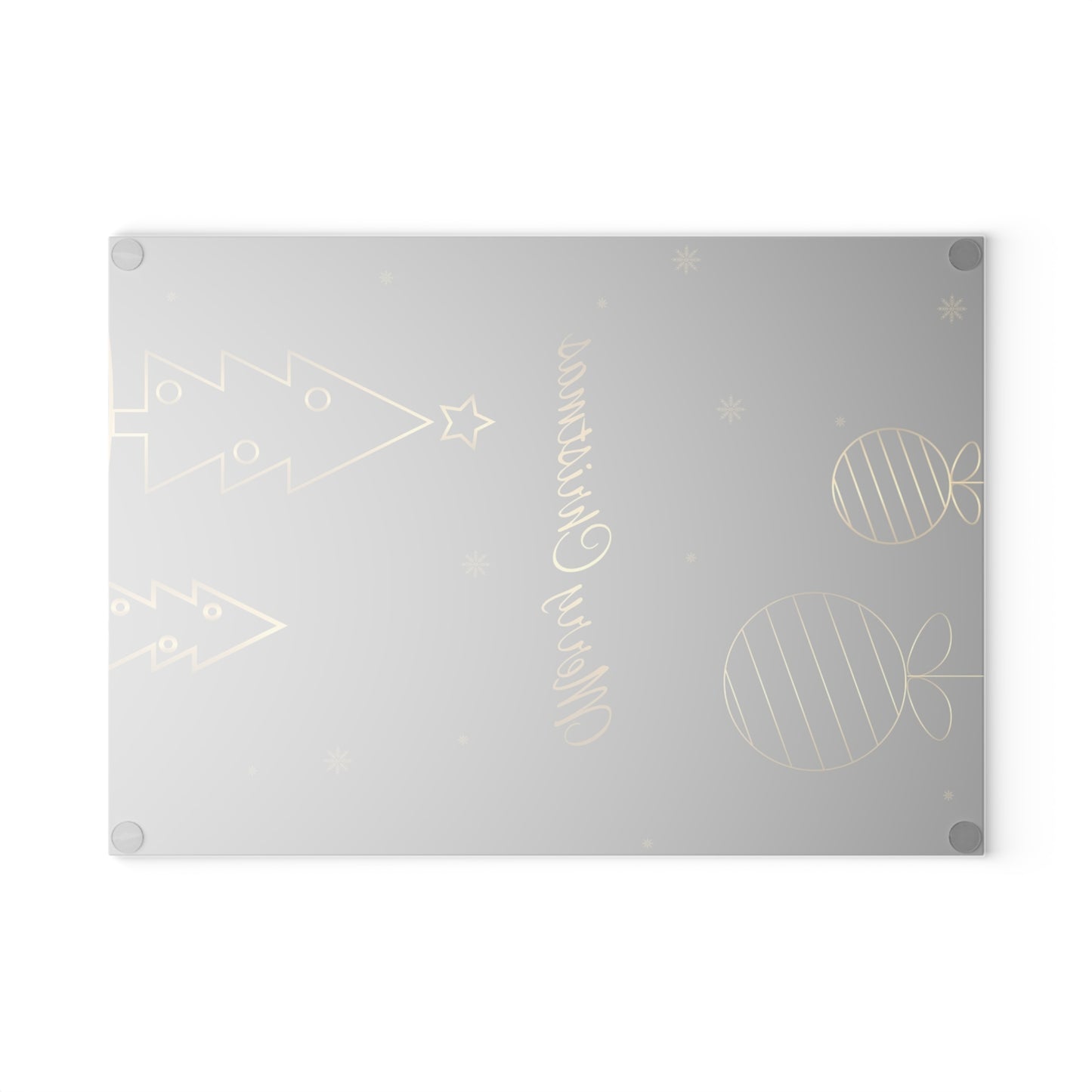 Christmas Glass Cutting Board – Elegant Gold Tree & Ornaments “Merry Christmas”