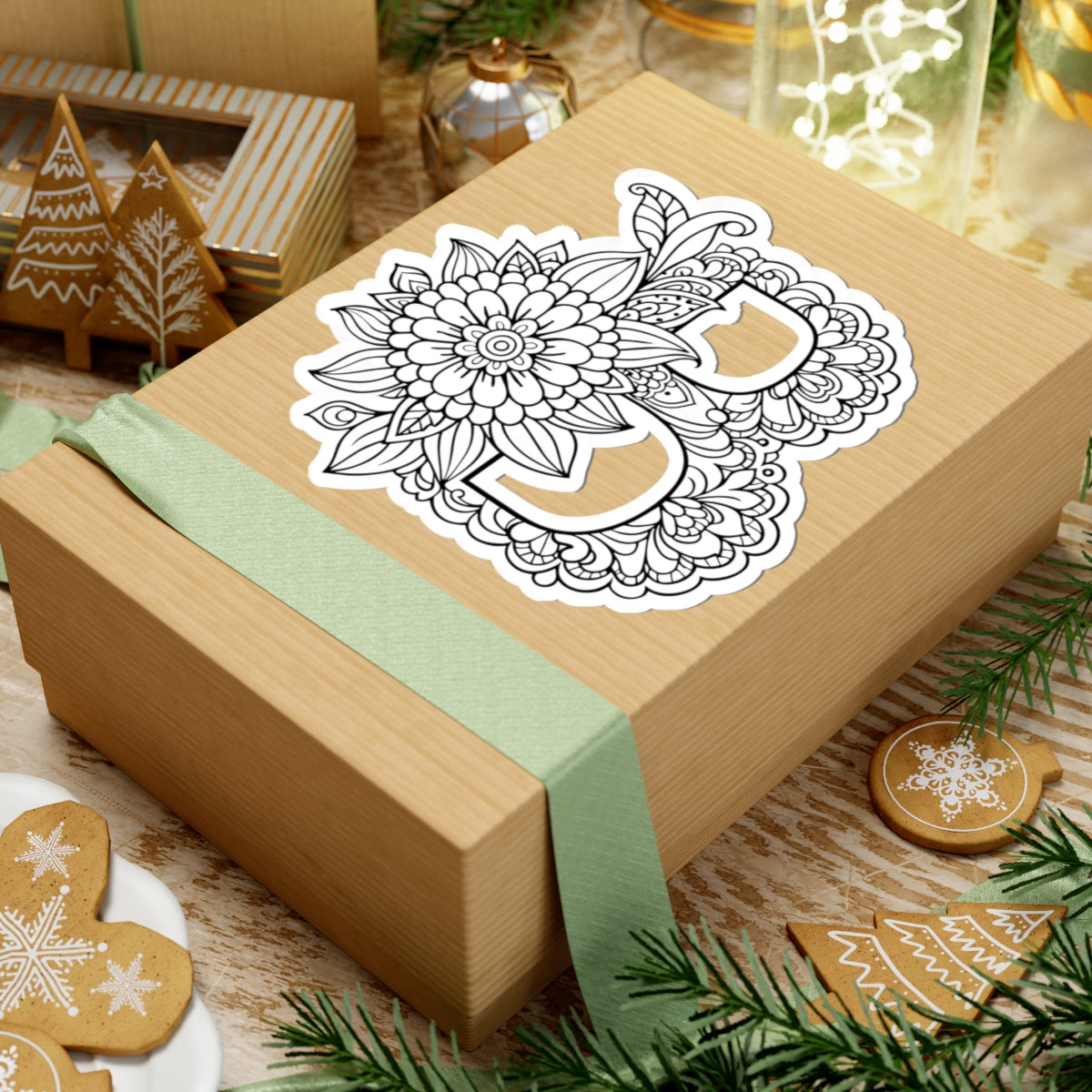 Floral Mandala Letter B Sticker — Decorative Kiss-Cut Decal for Laptops & Journals