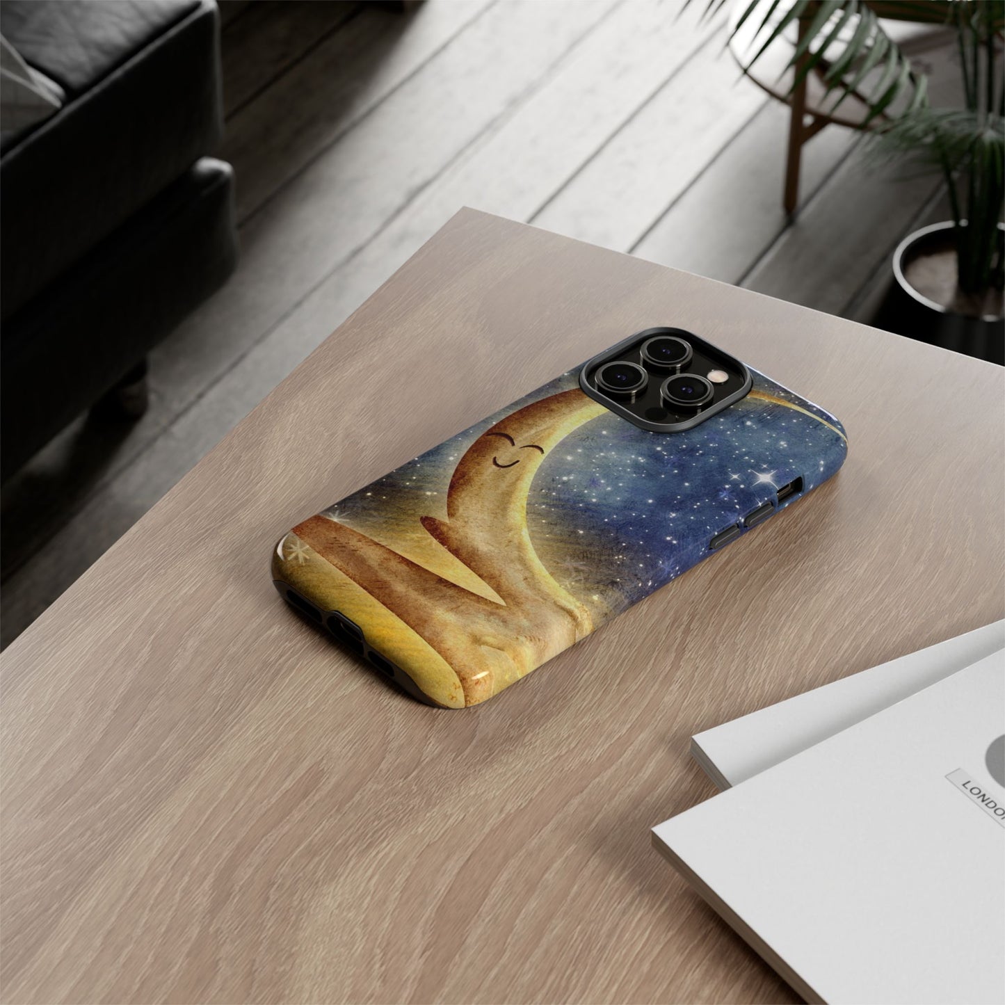 Moonlit Smile Phone Case — Starry Night Crescent Moon iPhone Cover
