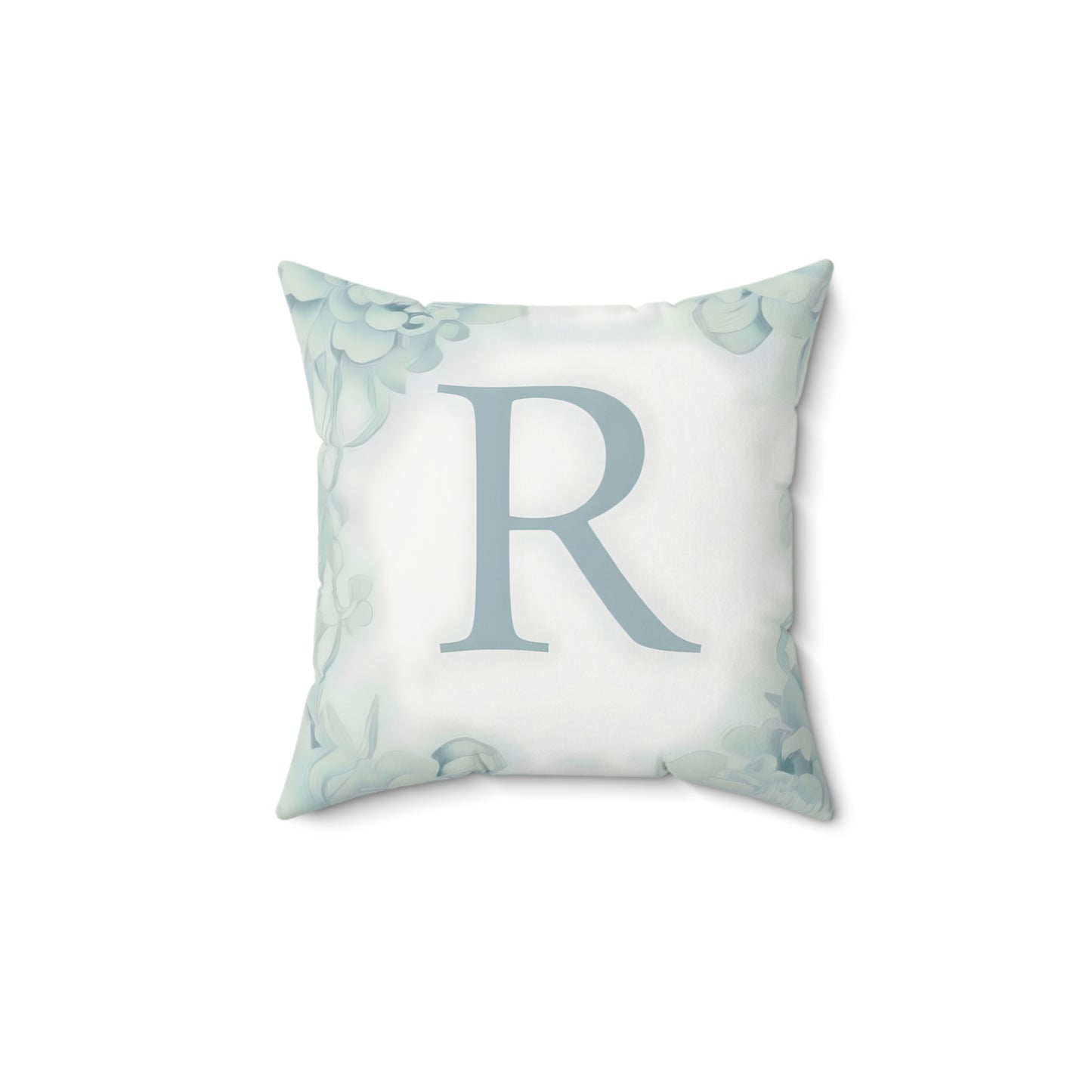 Monogram R Floral Throw Pillow - Pastel Green Decorative Accent