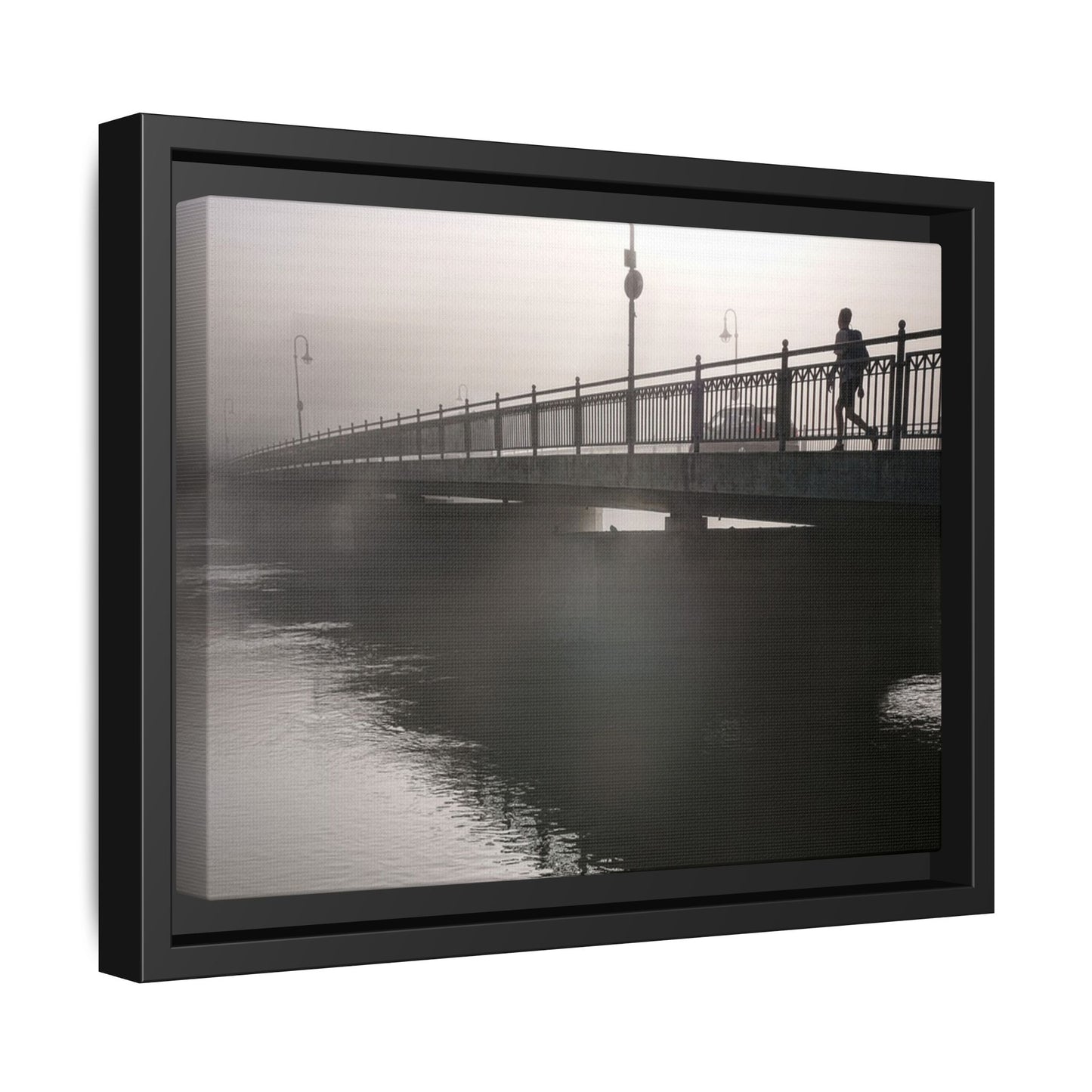 Framed Matte Canvas - Foggy Bridge Black & White Photography