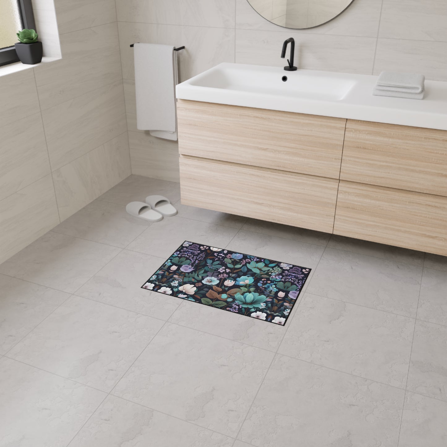 Floral Heavy Duty Floor Mat — Dark Botanical Non-Slip Door Rug