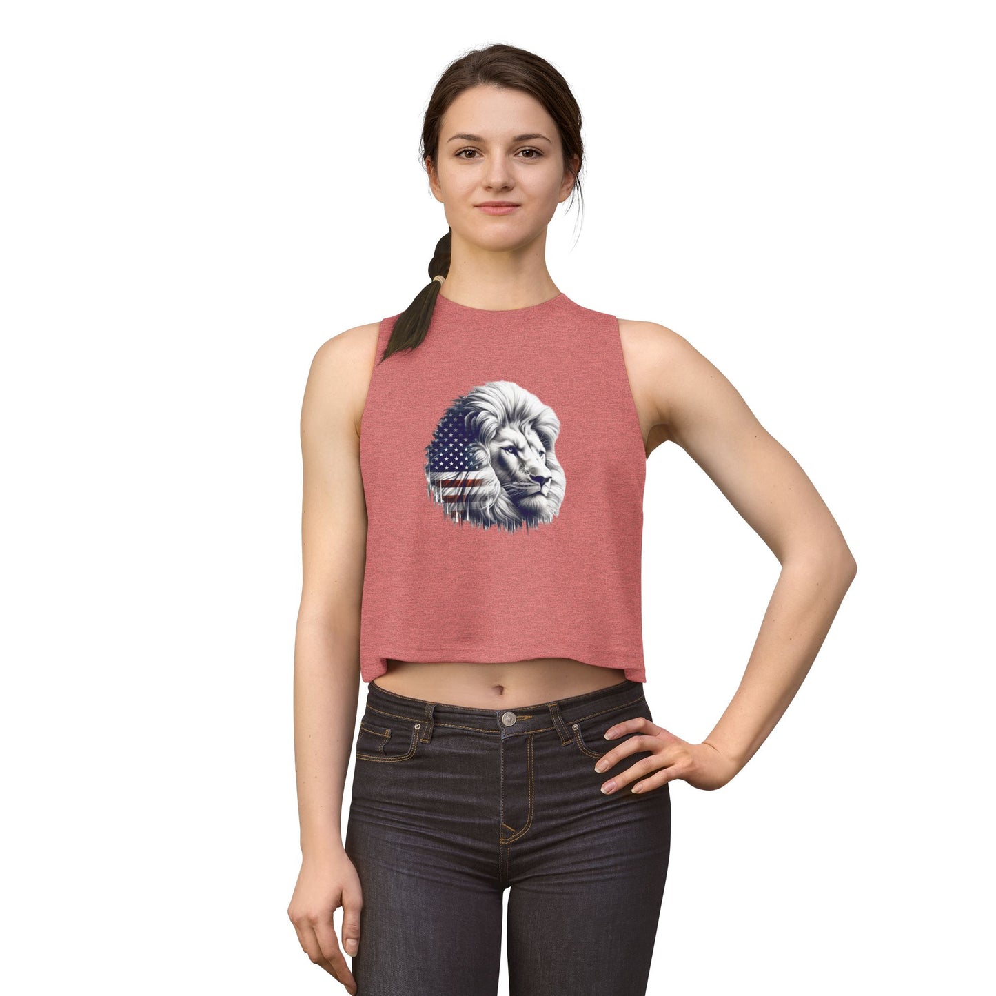 American Flag Lion Women's Crop Top — Patriotic Lion Graphic Tank