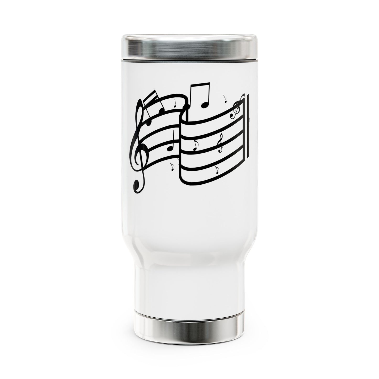 Music Notes 14oz Stainless Steel Travel Mug with Handle – Musical Staff Design