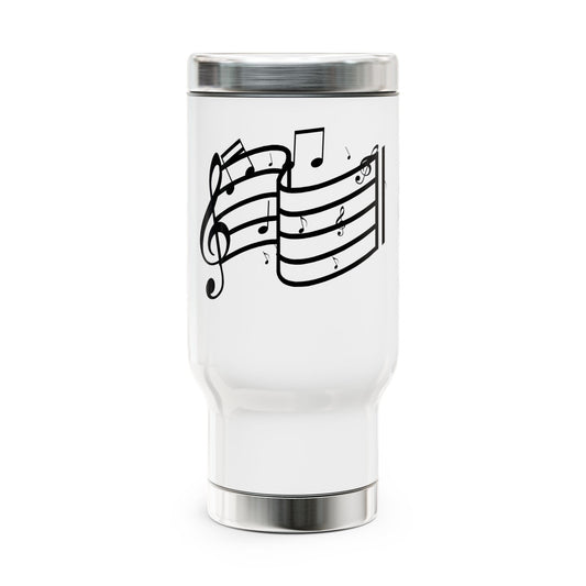 Music Notes 14oz Stainless Steel Travel Mug with Handle – Musical Staff Design